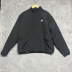 Nike Sportswear Jacket Men Large Black Brown Club Fleece Reversible Camo Ripstop